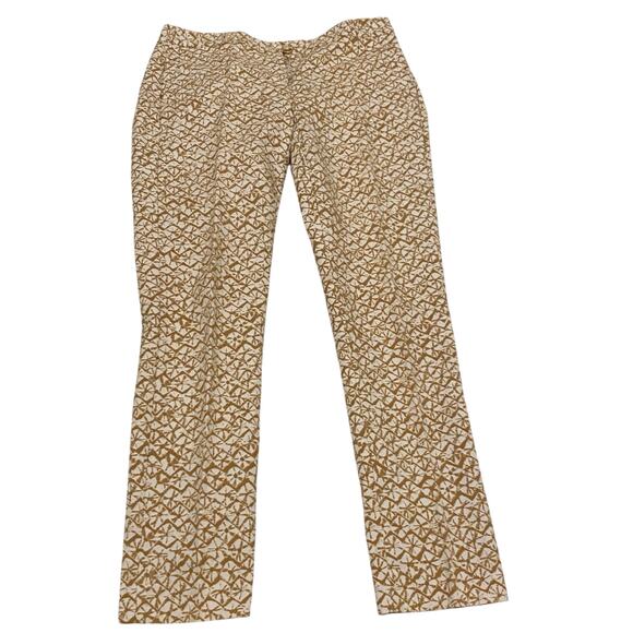 Michael Kors Tan & Cream Patterned Tapered Ankle Pants Size 4 Office Career Wear - Picture 1 of 14